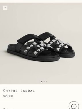 Hermes Black Chypre Studded Leather Slide Sandals